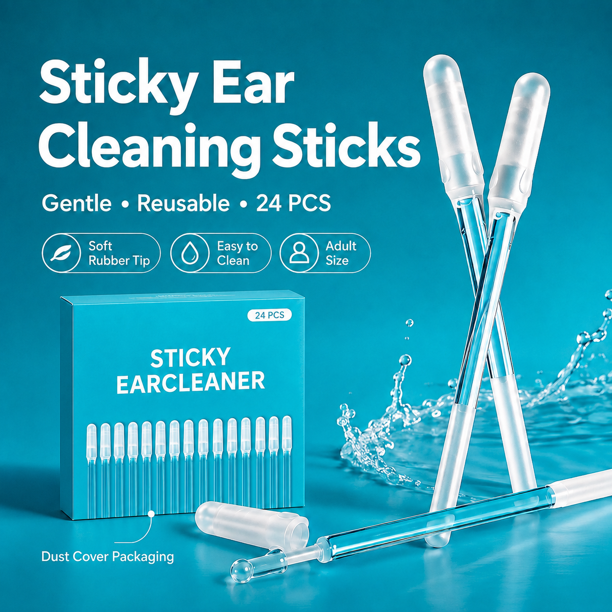 🌀 Sticky Ear Cleaning Stick – Reusable Adhesive Picks, Gentle Soft Removal Tool with Dust Cover (24 PCS)
