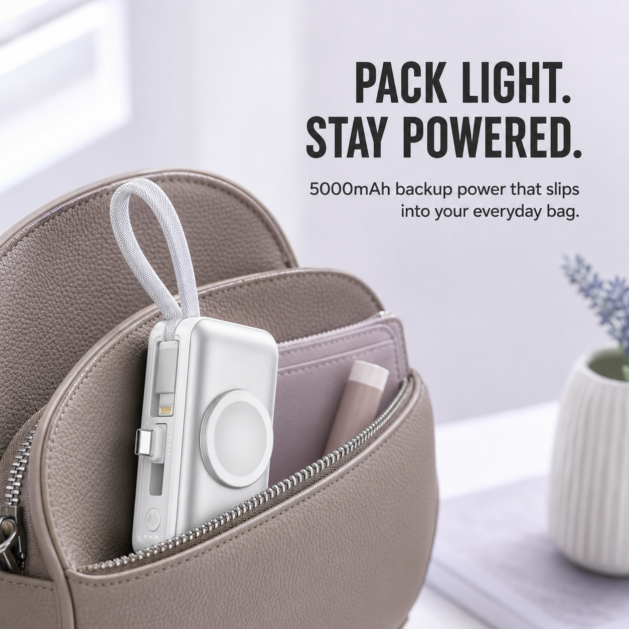 🔋 3-in-1 Mini Power Bank – Phone Charger, Watch Charger & Foldable Stand