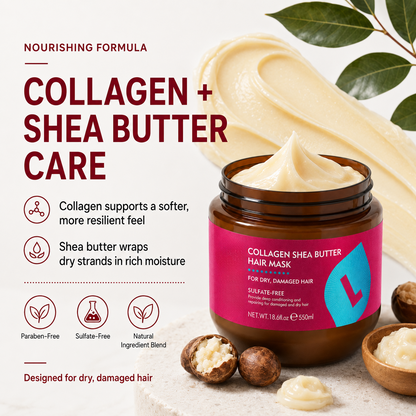 🌿 Collagen & Shea Butter Hair Mask – Deep Repair Treatment for Dry/Damaged Hair, 18.6oz (550ml)