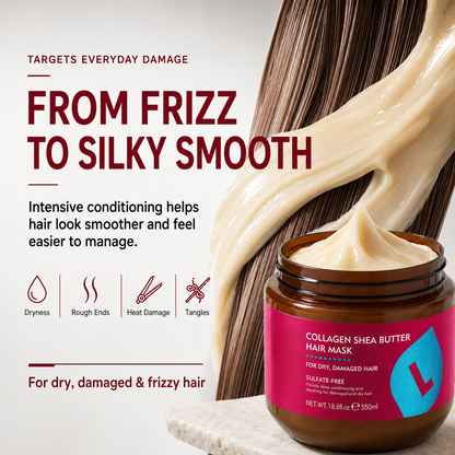 🌿 Collagen & Shea Butter Hair Mask – Deep Repair Treatment for Dry/Damaged Hair, 18.6oz (550ml)