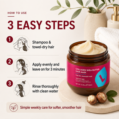 🌿 Collagen & Shea Butter Hair Mask – Deep Repair Treatment for Dry/Damaged Hair, 18.6oz (550ml)