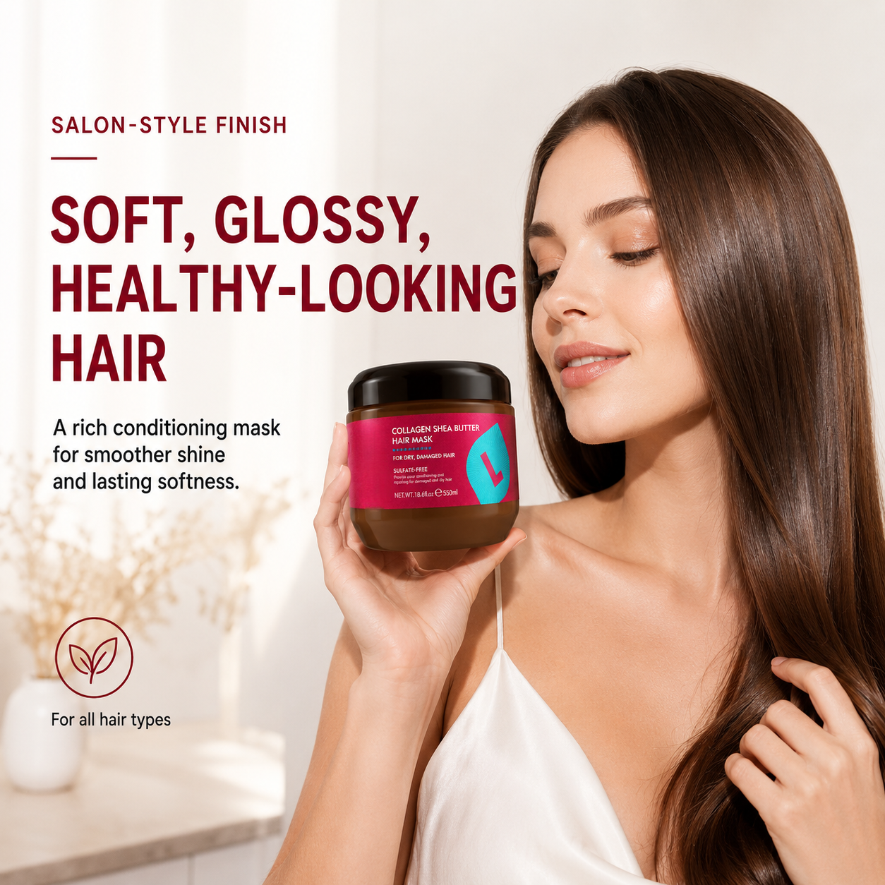 🌿 Collagen & Shea Butter Hair Mask – Deep Repair Treatment for Dry/Damaged Hair, 18.6oz (550ml)