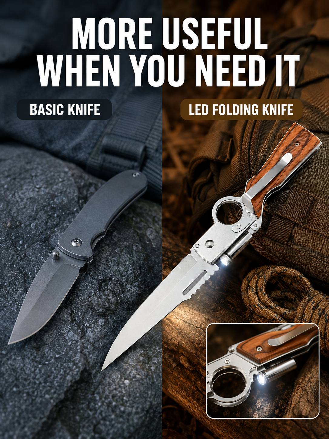 🔥Limited-Time Special Offer🛠️🎁Pocket Folding Knife - 5C13Mov Steel, Wooden Handle, LED Light, Pocket Clip