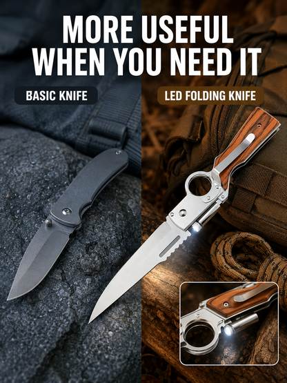 🔥Limited-Time Special Offer🛠️🎁Pocket Folding Knife - 5C13Mov Steel, Wooden Handle, LED Light, Pocket Clip