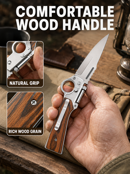 🔥Limited-Time Special Offer🛠️🎁Pocket Folding Knife - 5C13Mov Steel, Wooden Handle, LED Light, Pocket Clip
