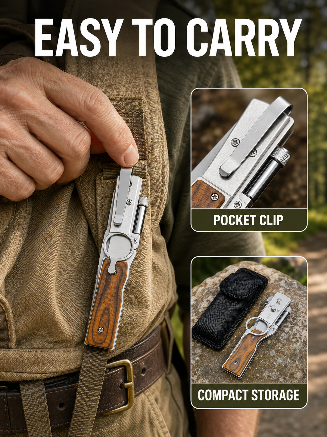 🔥Limited-Time Special Offer🛠️🎁Pocket Folding Knife - 5C13Mov Steel, Wooden Handle, LED Light, Pocket Clip
