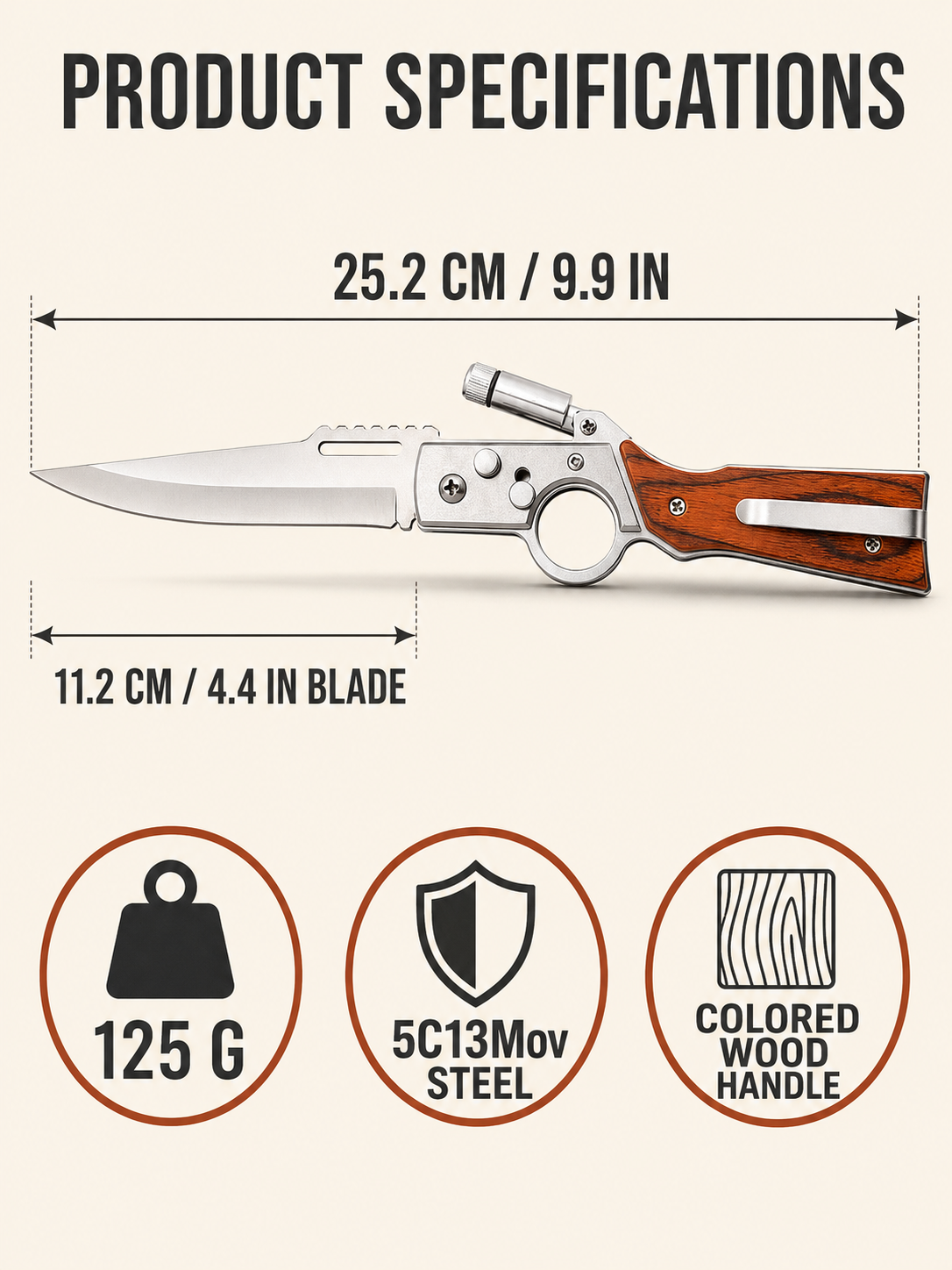 🔥Limited-Time Special Offer🛠️🎁Pocket Folding Knife - 5C13Mov Steel, Wooden Handle, LED Light, Pocket Clip
