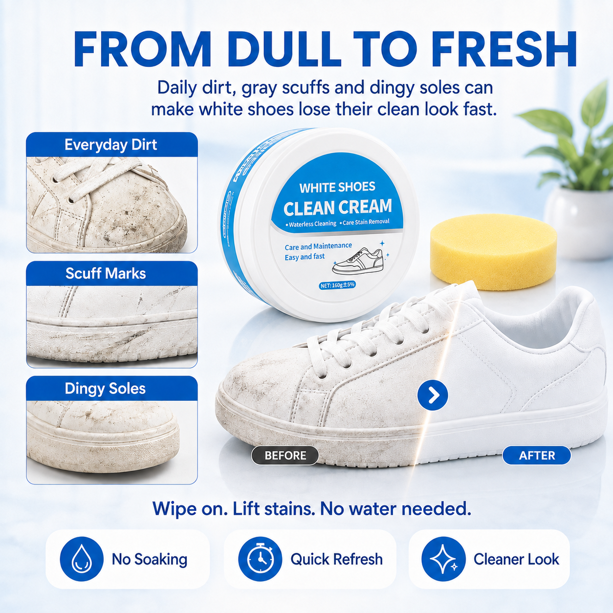 🧽 Multi-Purpose No-Wash Cleaner Cream | Stain-Removing Solid for Sneakers, Leather & Car Interiors