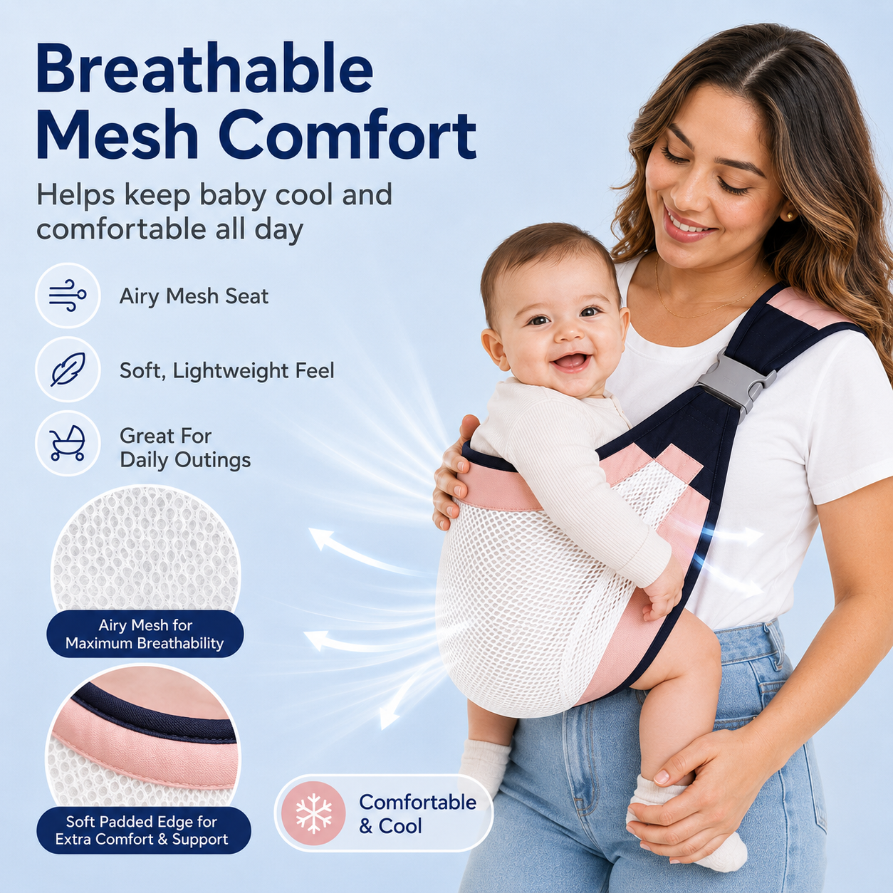 🌬️Adjustable One-Shoulder Strap – Breathable mesh hip belt, unisex fit.