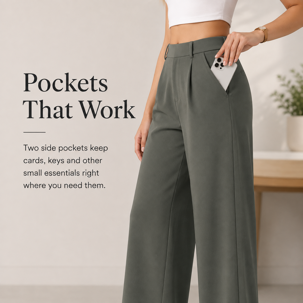 👔 High-Waisted Straight Pants – Pocket & Polished