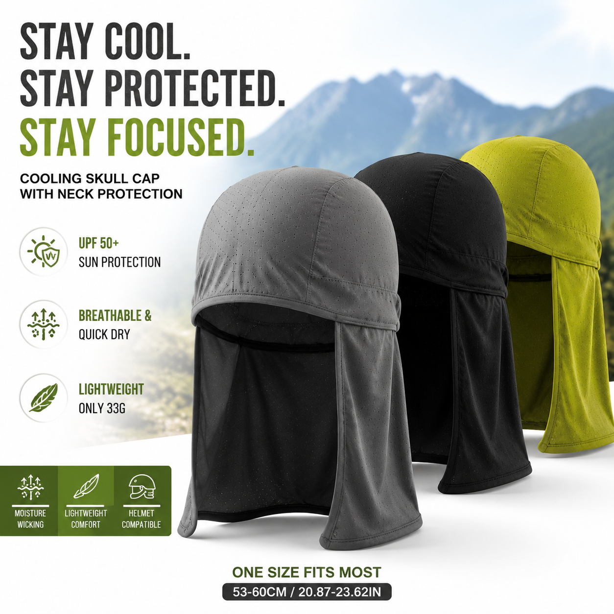 3-pack Cooling Skull Cap Elastic Hard Hat
