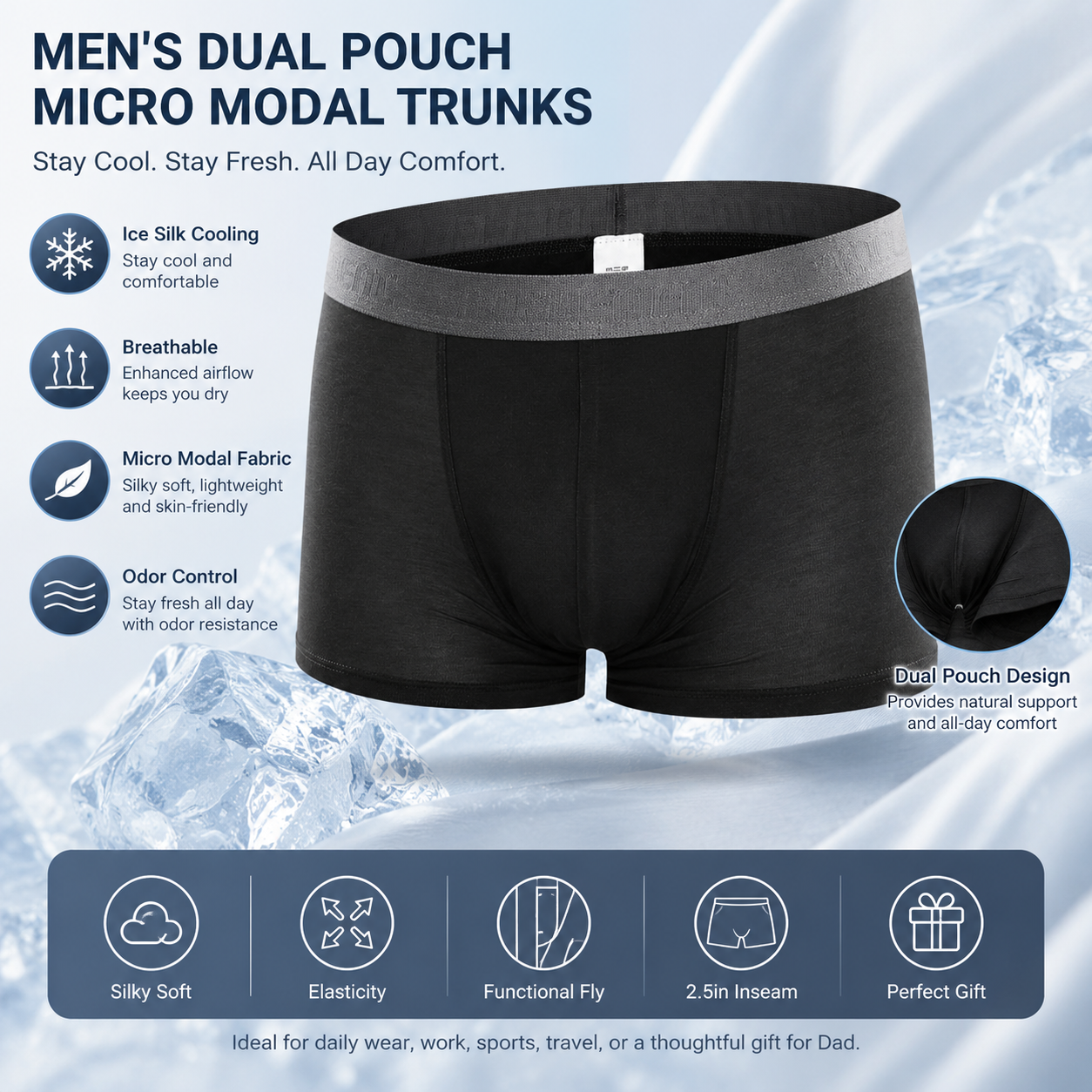 🔥[Father's Day Gift] ❄️SUMMER ESSENTIAL🔥 Men's Dual-Pouch Ice Silk Trunks(4PCS)