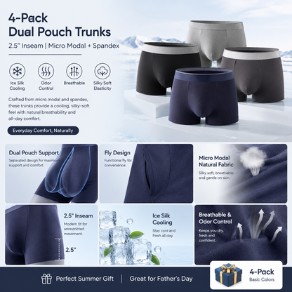 🔥[Father's Day Gift] ❄️SUMMER ESSENTIAL🔥 Men's Dual-Pouch Ice Silk Trunks(4PCS)