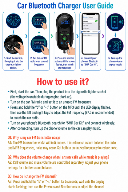[Father’s Day Gift] PD 30W Type-C Car Charger & Bluetooth 5.3 FM Transmitter, Wireless MP3 Player with Dual USB Ports, Bass Sound Enhancer, RGB Glowing Radio Adapter, Hands-Free Calls, Car Accessories & Road Trip Essentials, Compatible with 12V-24V