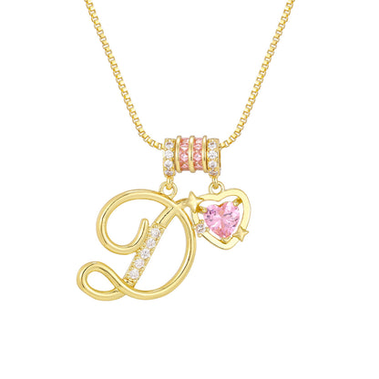 🌸 Dainty 3-Layer Initial Necklace – Silver-Plated Choker with Blush Pink CZ Charm