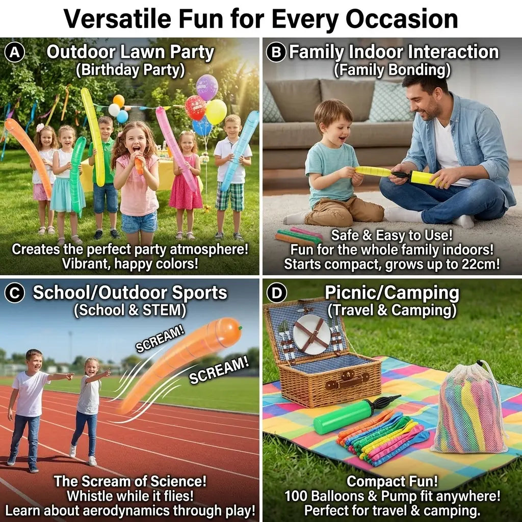 🎉100pcs Whistling Flying Rockets with Pump |Outdoor Party Games and Birthday Gifts