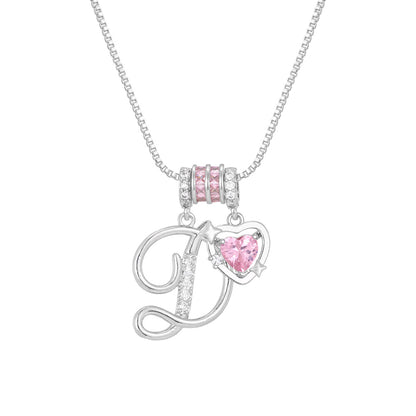 🌸 Dainty 3-Layer Initial Necklace – Silver-Plated Choker with Blush Pink CZ Charm