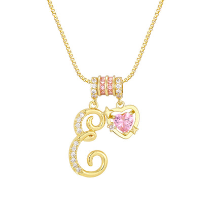 🌸 Dainty 3-Layer Initial Necklace – Silver-Plated Choker with Blush Pink CZ Charm