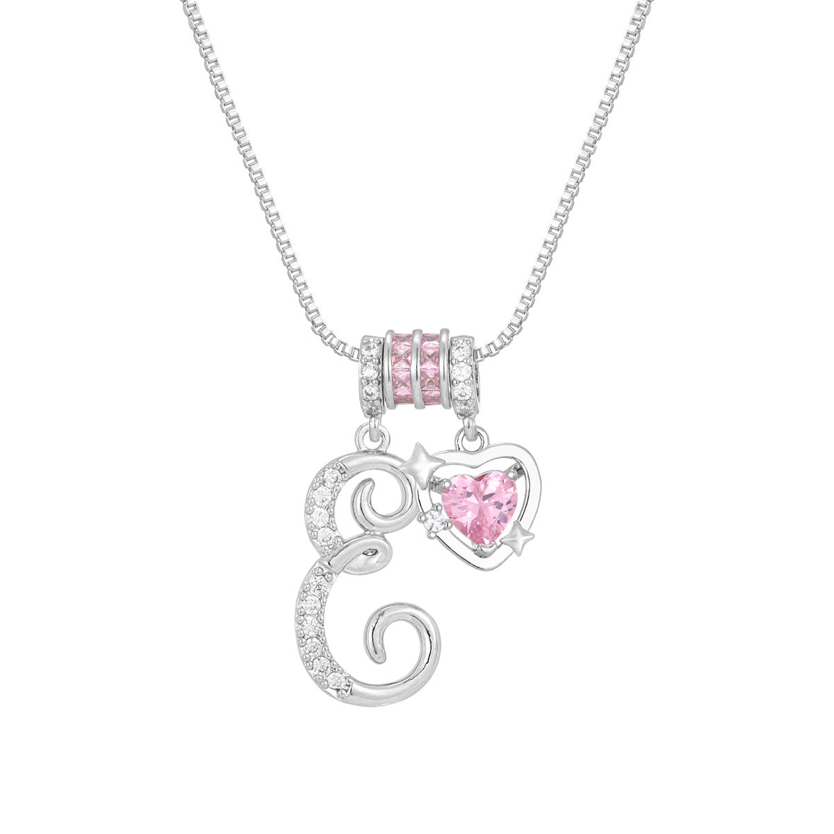 🌸 Dainty 3-Layer Initial Necklace – Silver-Plated Choker with Blush Pink CZ Charm
