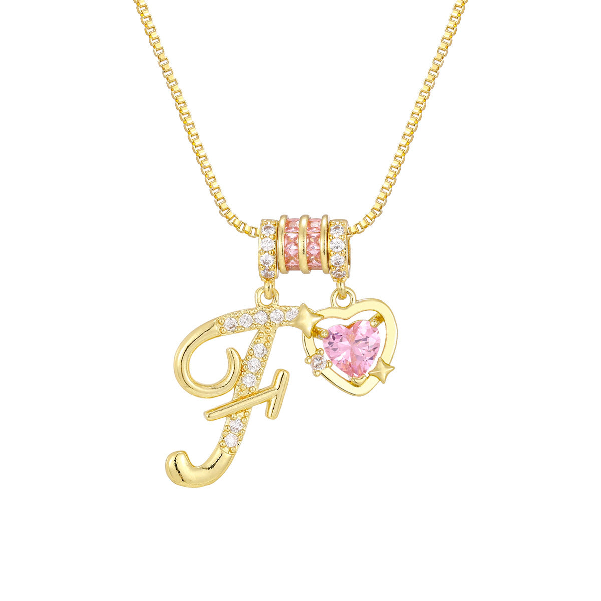 🌸 Dainty 3-Layer Initial Necklace – Silver-Plated Choker with Blush Pink CZ Charm