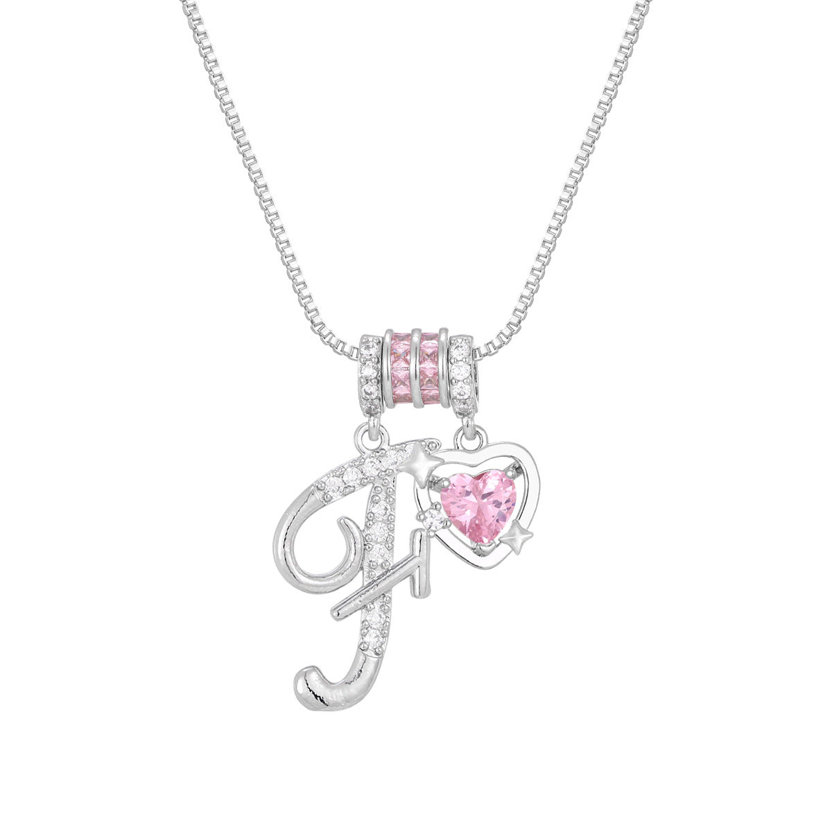 🌸 Dainty 3-Layer Initial Necklace – Silver-Plated Choker with Blush Pink CZ Charm