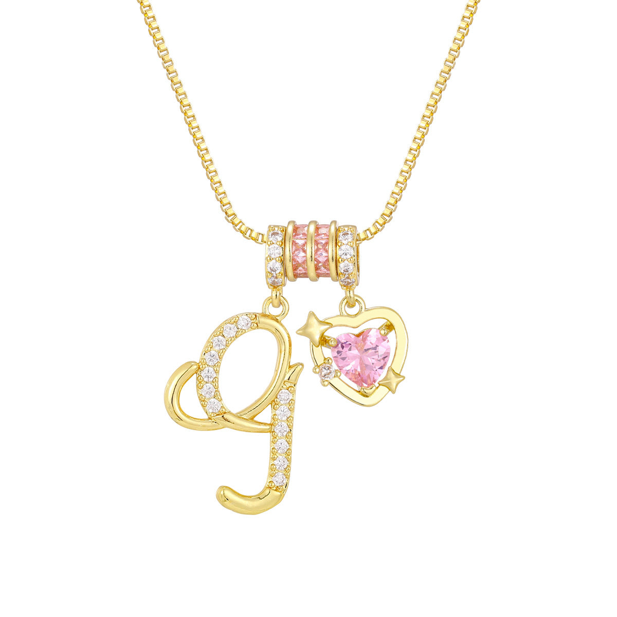 🌸 Dainty 3-Layer Initial Necklace – Silver-Plated Choker with Blush Pink CZ Charm