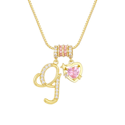 🌸 Dainty 3-Layer Initial Necklace – Silver-Plated Choker with Blush Pink CZ Charm