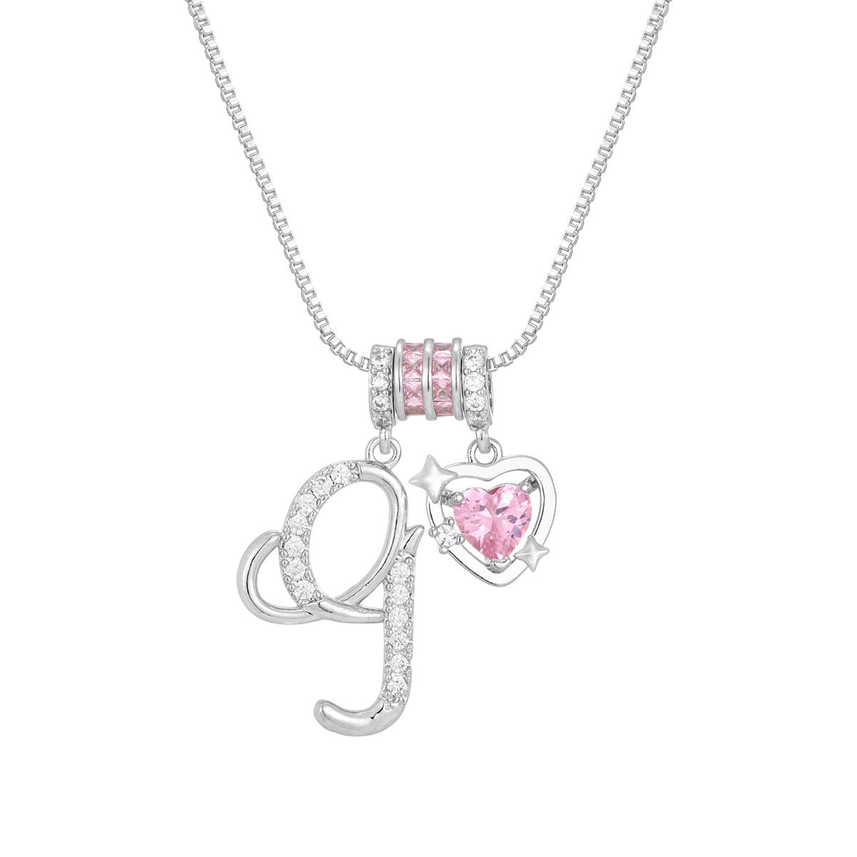 🌸 Dainty 3-Layer Initial Necklace – Silver-Plated Choker with Blush Pink CZ Charm