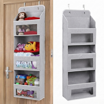 🚪 5-Tier Over Door Organizer – 5 Large Mesh Pockets, Anti-Tilt, 44 lb Capacity, Space Saver for Home