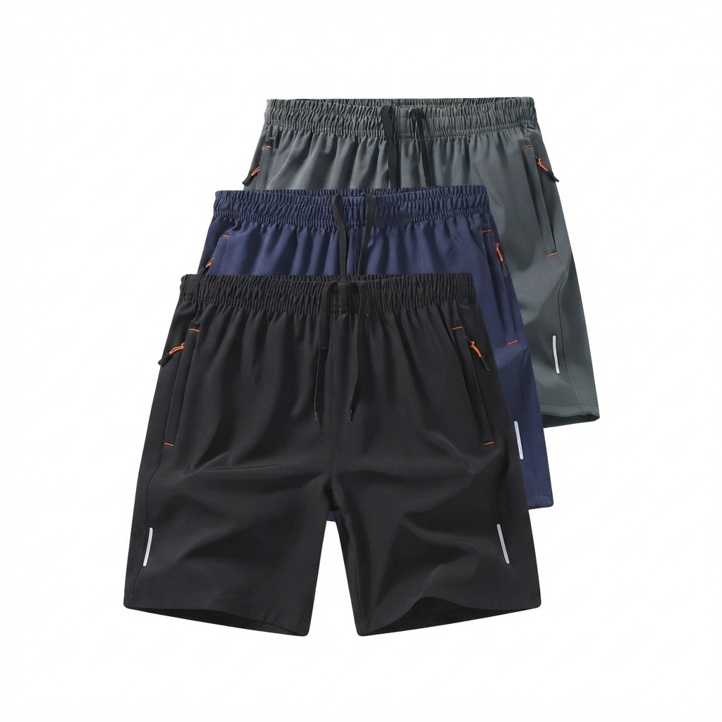 3-PACK Men's Body-Fitting Gym Shorts – Secure Zipper Pocket Workout Pants