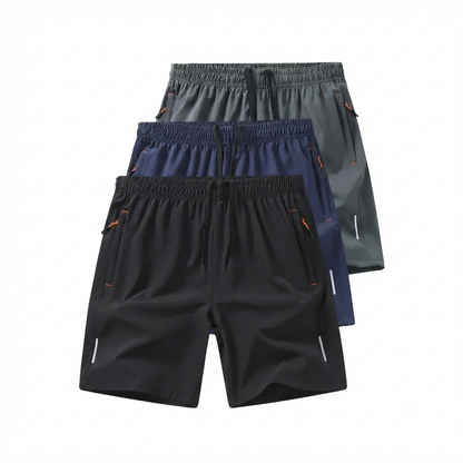3-PACK Men's Body-Fitting Gym Shorts – Secure Zipper Pocket Workout Pants
