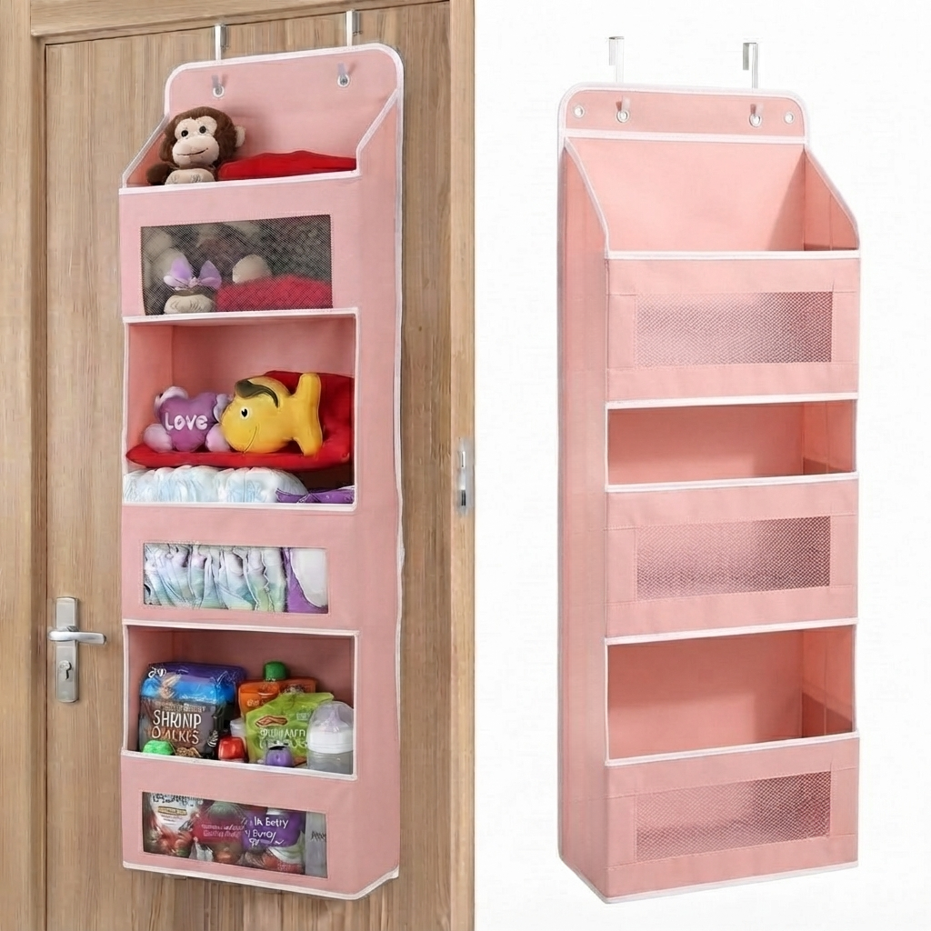 🚪 5-Tier Over Door Organizer – 5 Large Mesh Pockets, Anti-Tilt, 44 lb Capacity, Space Saver for Home