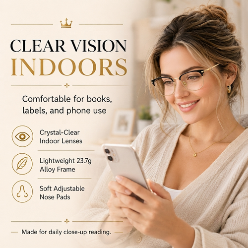 ✨ Photochromic Reading Eyewear – Square Browline Alloy Frame, Black/Gold, Outdoor Tint Shift + UV Shield