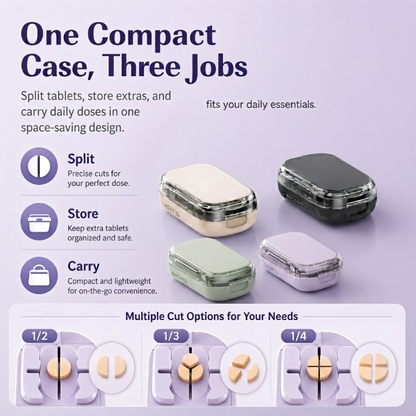 💊Upgrade-Designed Compact 3-in-1 Pill Splitter Organizer