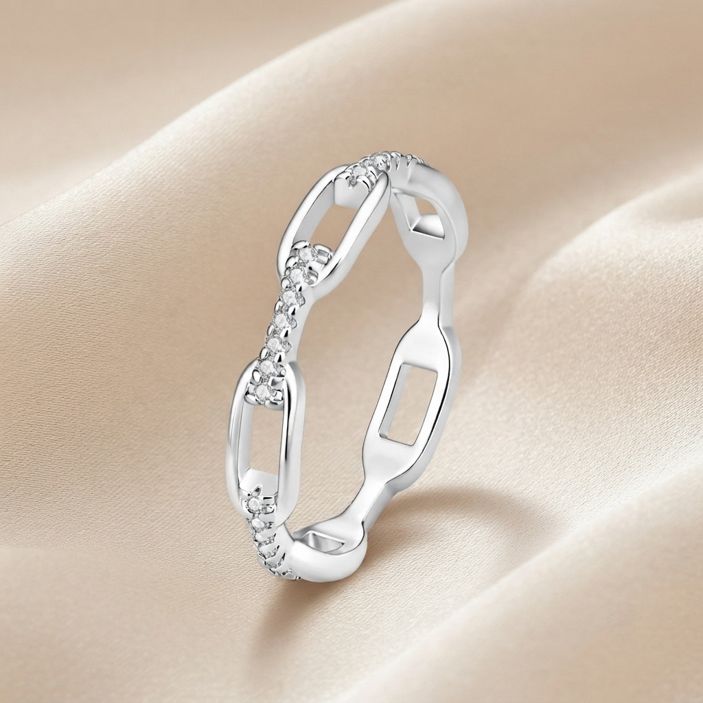 ✨ White & Gold Chain Ring – Waterproof Hip Hop Unisex Jewelry
