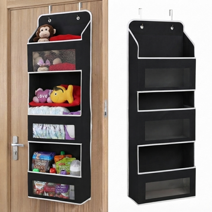 🚪 5-Tier Over Door Organizer – 5 Large Mesh Pockets, Anti-Tilt, 44 lb Capacity, Space Saver for Home