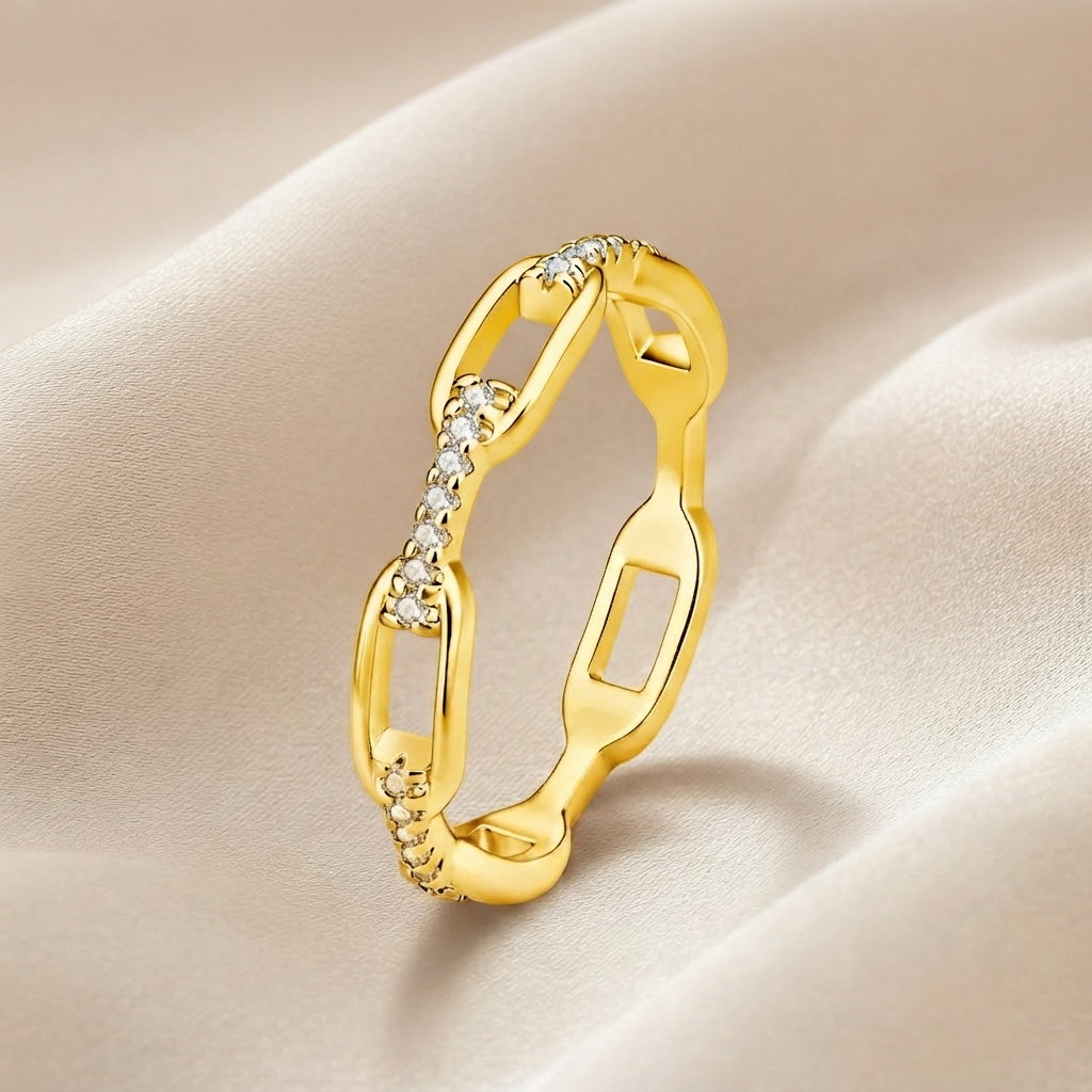 ✨ White & Gold Chain Ring – Waterproof Hip Hop Unisex Jewelry