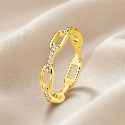 ✨ White & Gold Chain Ring – Waterproof Hip Hop Unisex Jewelry