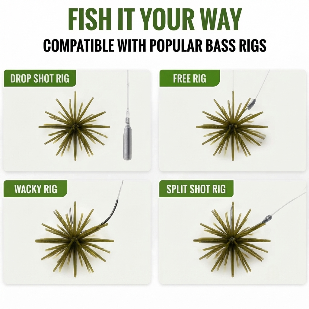 🎣 5PCS Fuzzy Urchin Dice Baits – High-Action Bass Fishing Lures