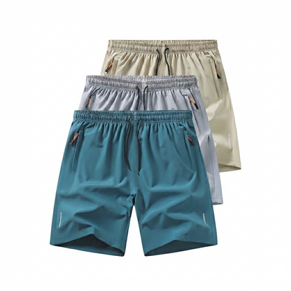 3-PACK Men's Body-Fitting Gym Shorts – Secure Zipper Pocket Workout Pants