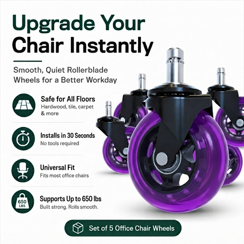 🛼 Premium Inline-Style Office Chair Wheels – Universal Fit • Easy Install • Set of 5