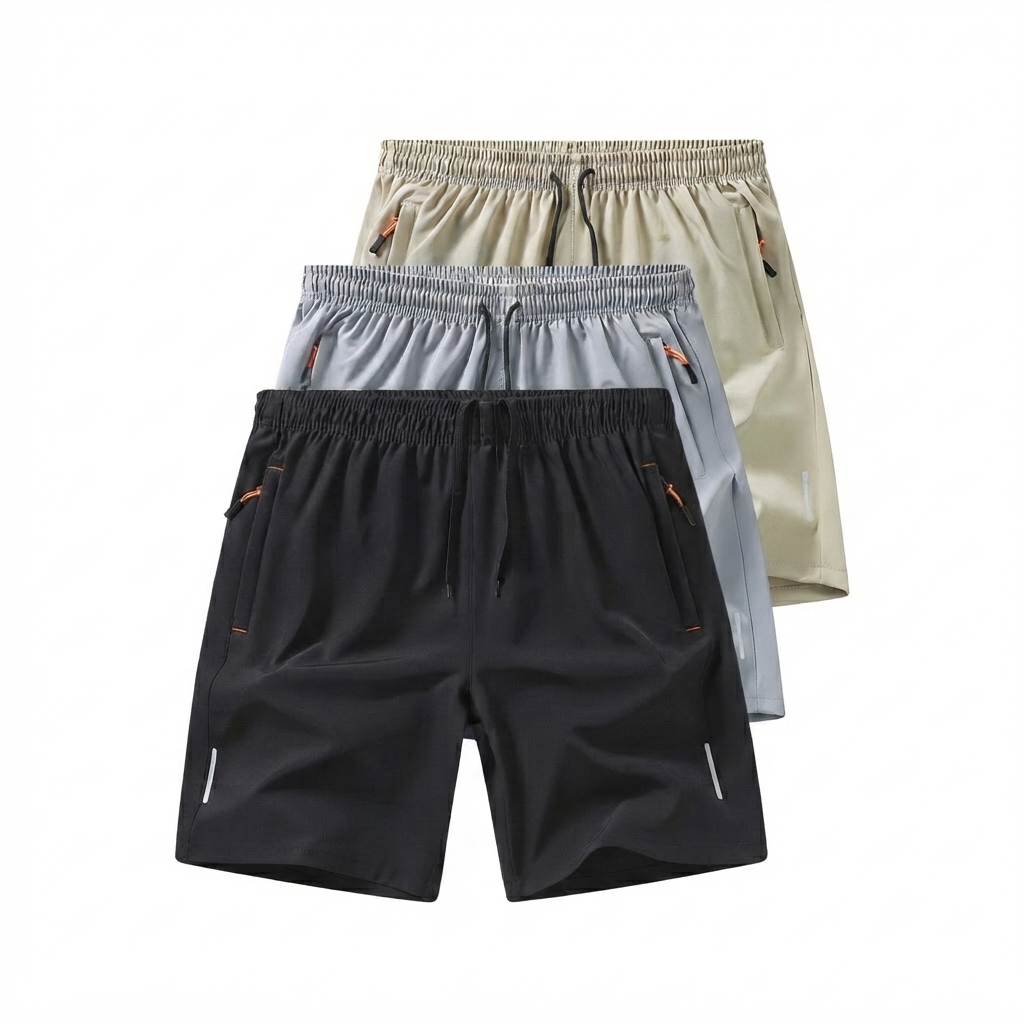 3-PACK Men's Body-Fitting Gym Shorts – Secure Zipper Pocket Workout Pants
