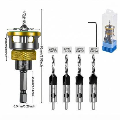⚙️ Precision Countersink Drill Bit Set – M2 HSS, 4PCS, Depth-Adjustable, Wood/Plastic Ready