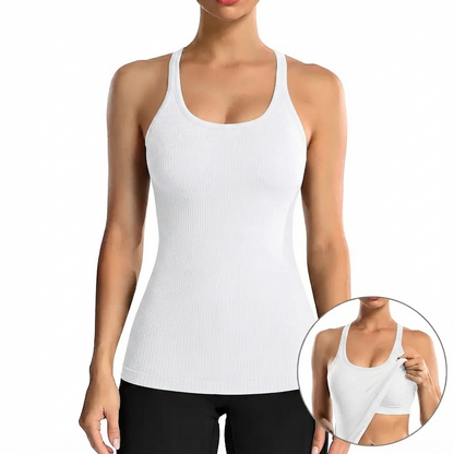 🏋️‍♀️ Women's Ribbed Workout Tank Top with Built-in Bra | Tight Racerback Scoop Neck Athletic Shirt