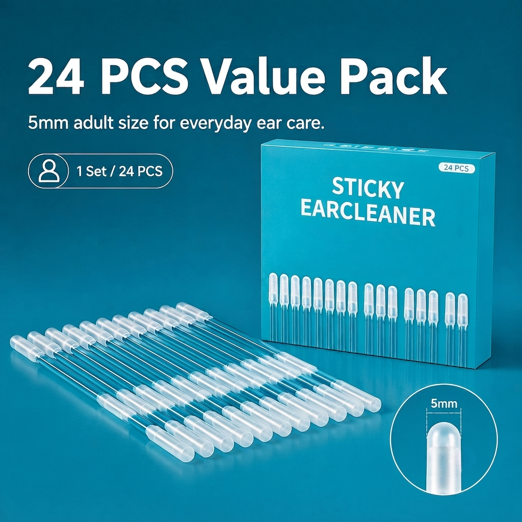 🌀 Sticky Ear Cleaning Stick – Reusable Adhesive Picks, Gentle Soft Removal Tool with Dust Cover (24 PCS)
