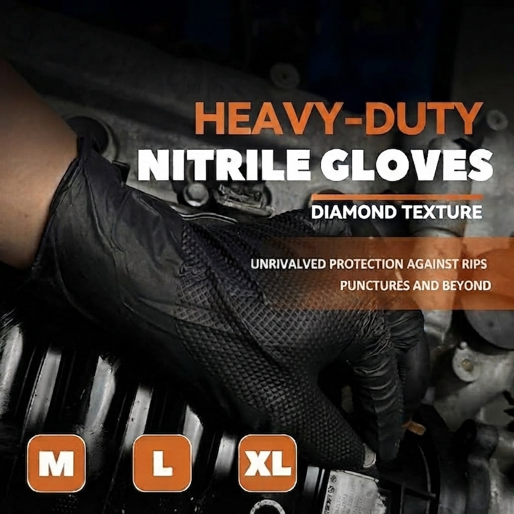 🧤🛡️Diamond-Textured 8Mil Nitrile Gloves – Heavy-Duty Grip, Food-Safe, 100Pcs