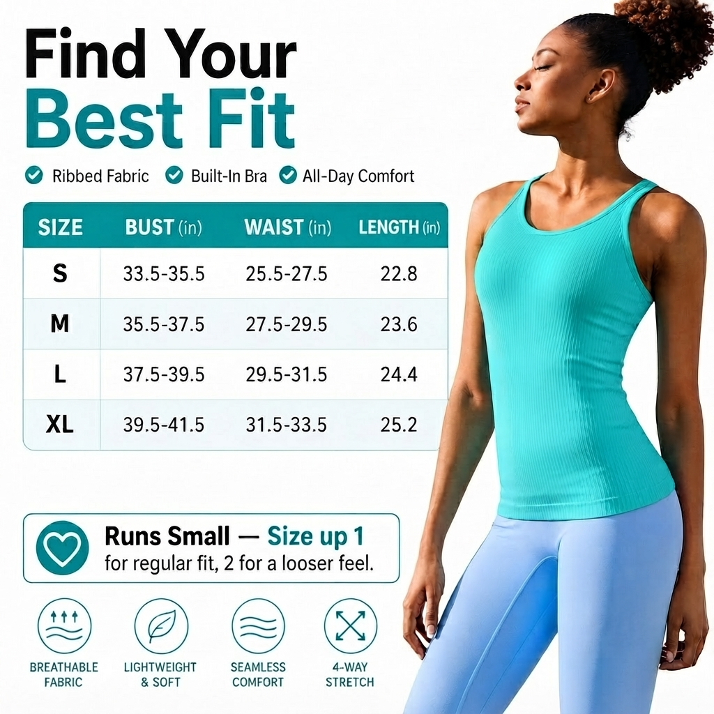 🏋️‍♀️ Women's Ribbed Workout Tank Top with Built-in Bra | Tight Racerback Scoop Neck Athletic Shirt