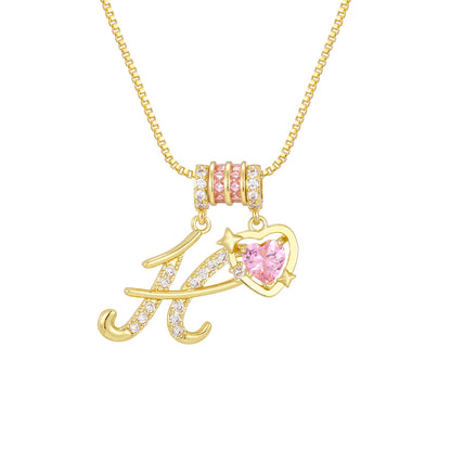 🌸 Dainty 3-Layer Initial Necklace – Silver-Plated Choker with Blush Pink CZ Charm