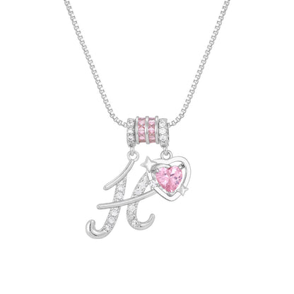 🌸 Dainty 3-Layer Initial Necklace – Silver-Plated Choker with Blush Pink CZ Charm