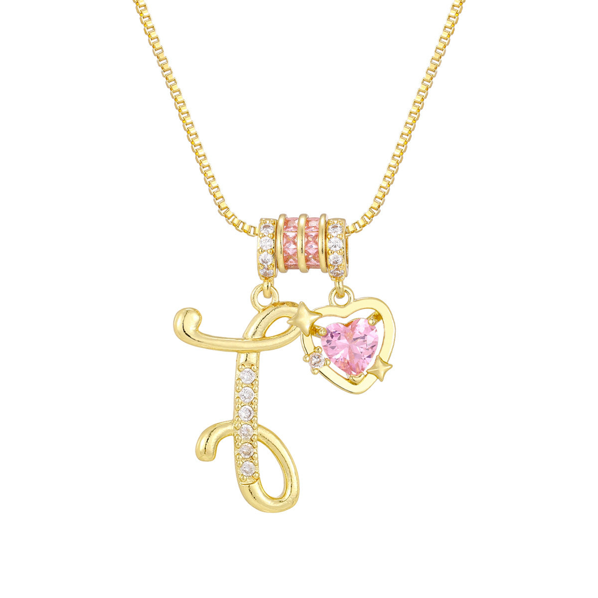 🌸 Dainty 3-Layer Initial Necklace – Silver-Plated Choker with Blush Pink CZ Charm